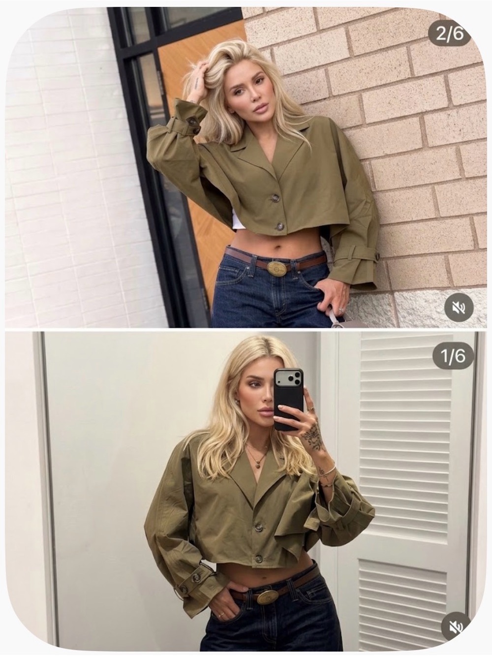 House of Harlow 1960 Cropped Button-Front Top in Olive